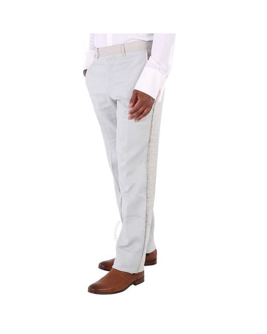 Burberry Gray Light Pebble English Fit Crystal Embroidered Technical Linen Trousers for men