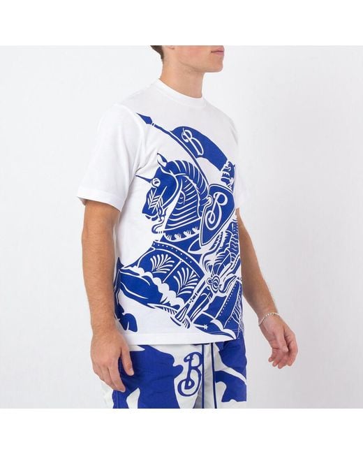 Burberry Blue Ekd Print Cotton T-Shirt for men
