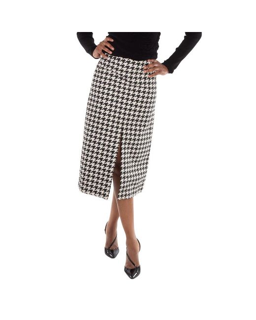 Burberry Black Houndstooth Pattern Midi Skirt, Brand Size 4 Us