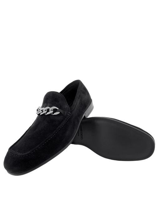 Jimmy Choo Black Marti Reverse Velvet Suede Loafers for men