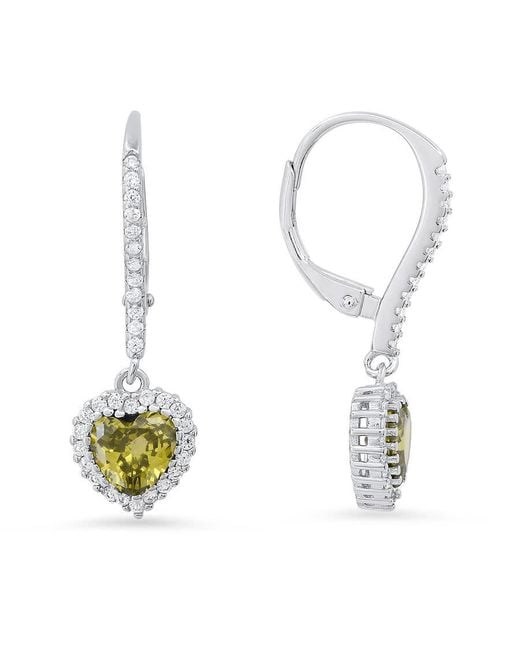 Kylie Harper White Sterling Heart-Cut Peridot Cz Birthstone Halo Leverback Earrings
