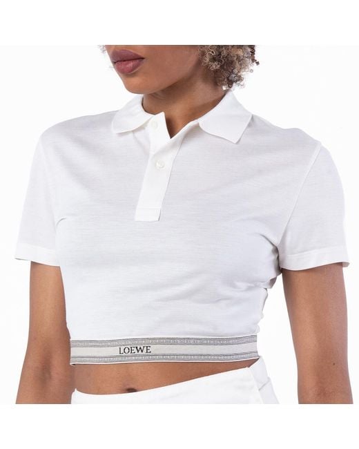 Loewe White Cropped Logo Jacquard Polo Shirt