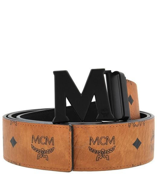 MCM Black Visetos Monogram Claus M 1.75" Reversible Belt for men