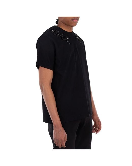 Burberry Black Embellished Crystal Oak Leaf Crest Cotton T-Shirt for men