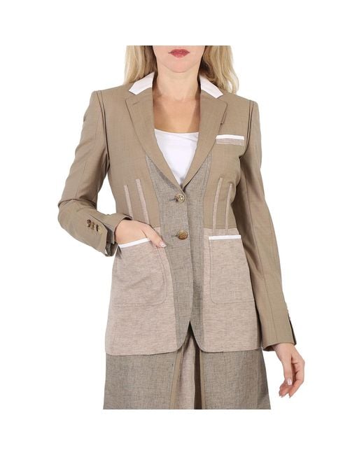 Burberry Natural Ladies Pecan Melange Tape Detail Mix Media Blazer, Brand Size 2 (Us