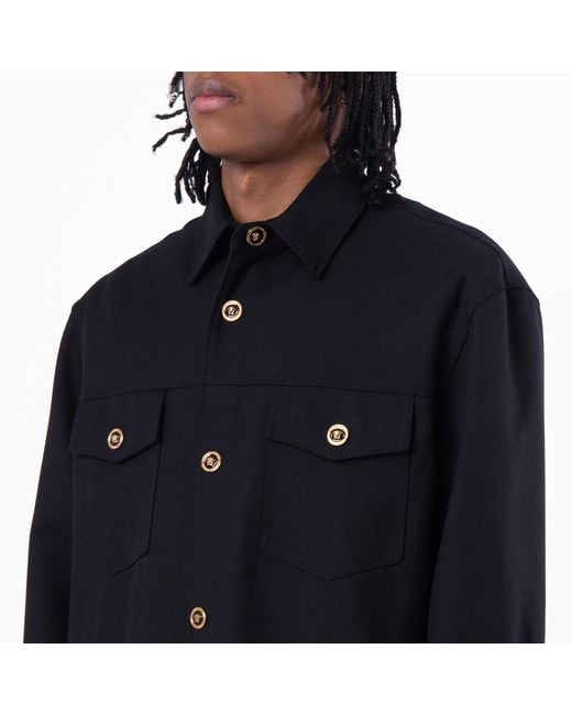 Versace Blue Wool Cavalry Blouson Overshirt, Brand Size 46 Us for men