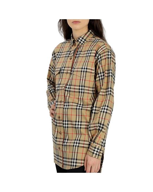 Burberry Brown Ladies Vintage Check Stretch Cotton Oversized Shirt, Brand Size 10 (Us