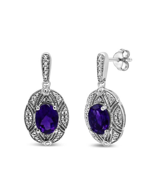 Haus of Brilliance Blue 925 Sterling Diamond Accent And 8X6Mm Oval Amethyst Stud Earrings (I-J Color, I1-I2 Clarity)
