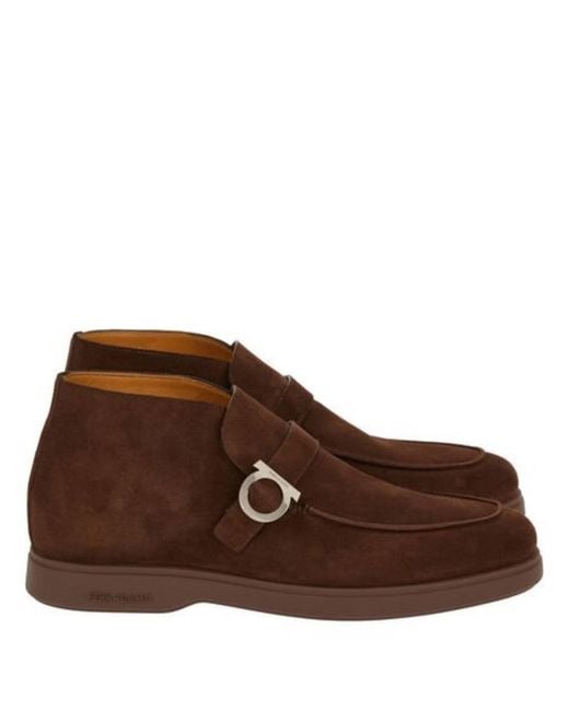 Ferragamo Brown Gancini Buckle Desert Boots for men