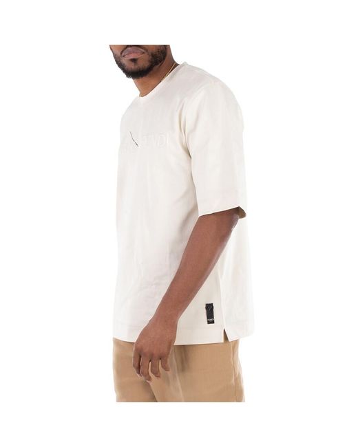 Fendi White Embroidered Logo Crew Neck Cotton T-Shirt for men