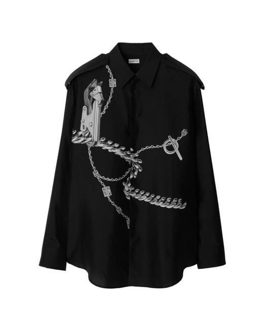 Burberry Black Knight Silk Shirt With Hand-Painted Design for men