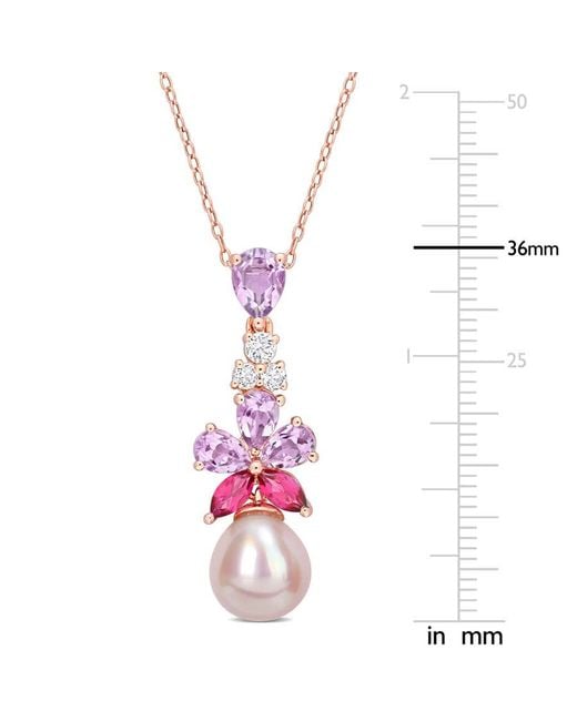 Amour Pink 9.5-10Mm Freshwater Cultured Pearl 2 3/8 Ct Tgw Rose De France And And Topaz Floral Drop Pendant for men