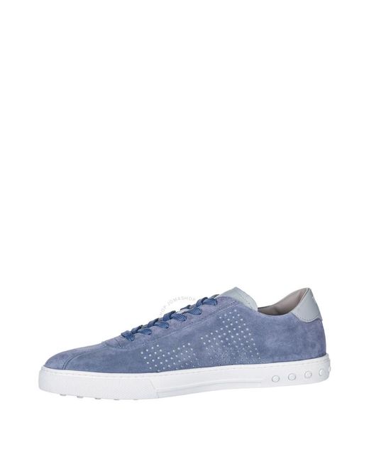 Tod's Blue Stone Washed Suede Perforated Low-top Sneakers for men