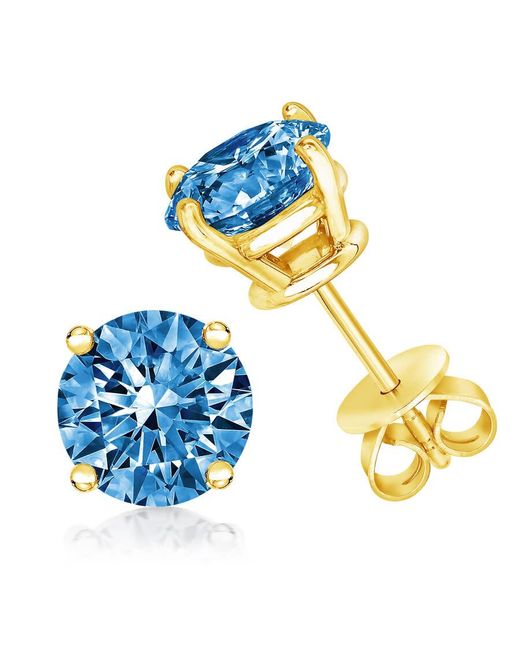 Haus of Brilliance Blue 14K 1.0 Cttw Round Brilliant Cut Lab Grown Diamond 4-Prong Classic Solitaire Stud Earrings Color, Vvs2-Vs1 Clarity)