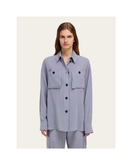 Ferragamo Blue Silk Oversized Shirt, Brand Size 40 (Us