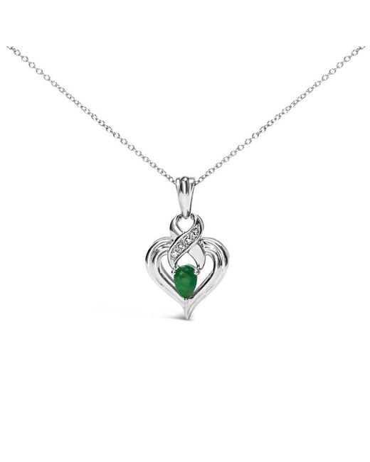 Haus of Brilliance Metallic 925 Sterling 6X4Mm Pear Emerald And Diamond Accent Heart Pendant Necklace (H-I Color, Si1-Si2 Clarity)