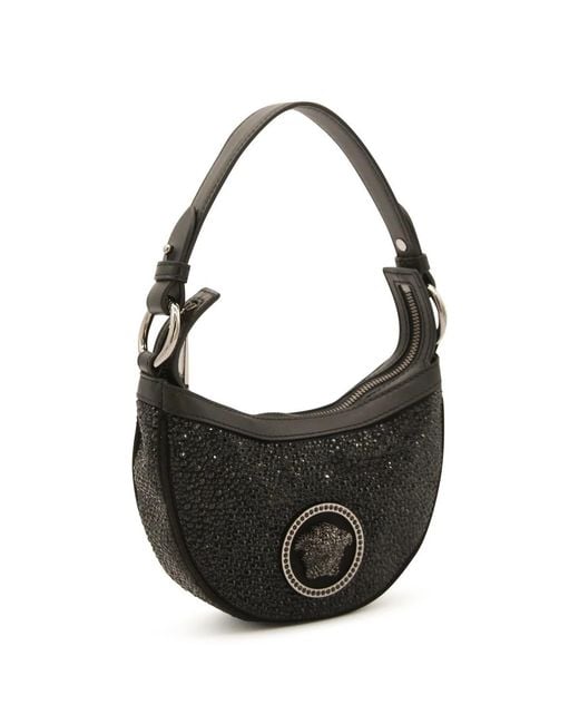 Versace Black Crystal Repeat Mini Hobo Bag