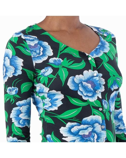 KENZO Green All-Over Peonies Print V-Neck Cardigan for men