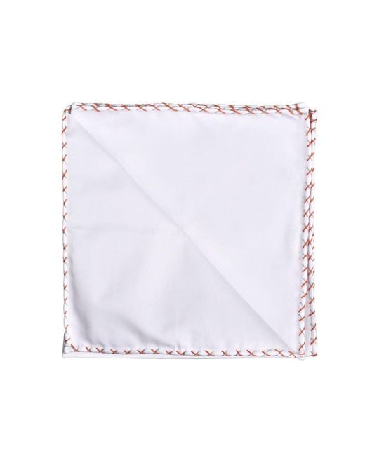Brunello Cucinelli White Cotton Pocket Square With Contrast Stitching, One Size for men