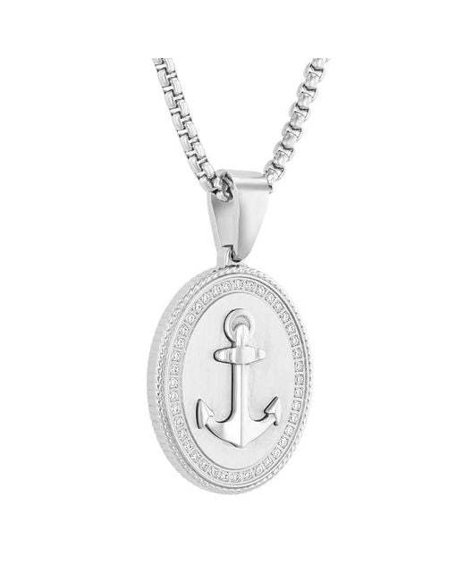 Robert Alton Metallic 3/8Ctw Diamond Stainless Steel Anchor Medallion Pendant for men