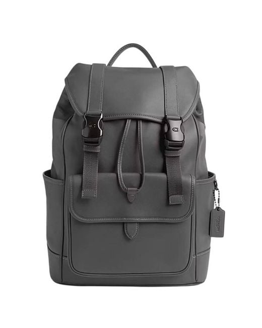 COACH Black League Flap Leather Backpack for men
