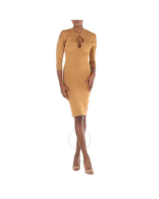 Burberry Natural Cut-out Detail Knitted Long-sleeve Dress