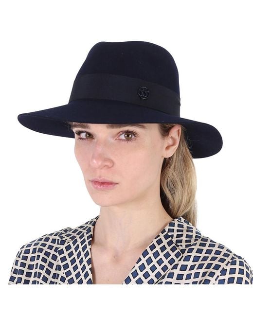 Maison Michel Blue Ladies Henrietta Wool Felt Fedora Hat