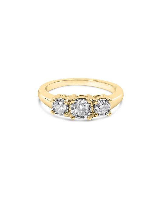 Haus of Brilliance White 10K 1/2 Cttw Miracle Set Round Diamond Three Stone Illusion Plate Ring