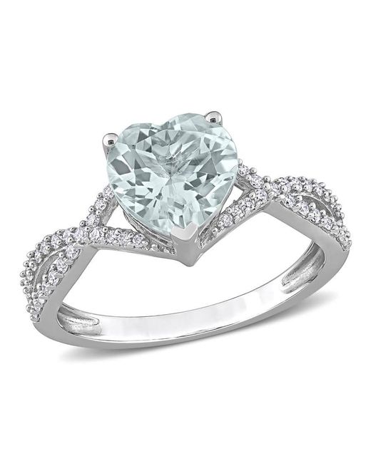 Amour Metallic 1 1/2 Ct Tgw Heart Aquamarine 1/ Ct Tdw Diamond Infinity Ring