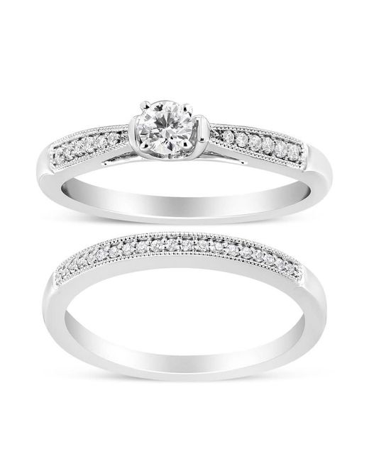 Haus of Brilliance Metallic 925 Sterling 1/3 Cttw Diamond Classic Engagement Ring Bridal Set With Milgrain