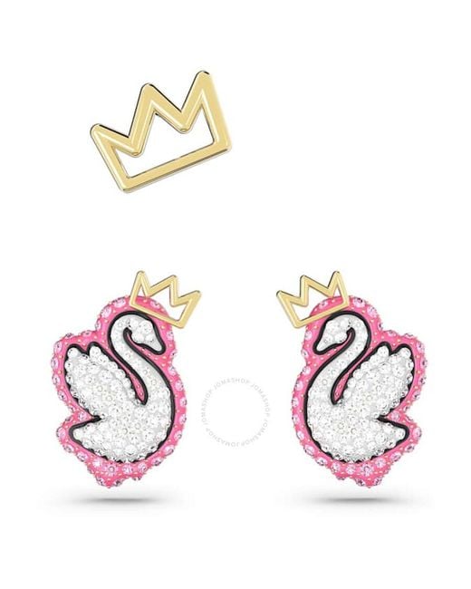 Swarovski Metallic Tone Plated Swan Stud Earring Set (3)