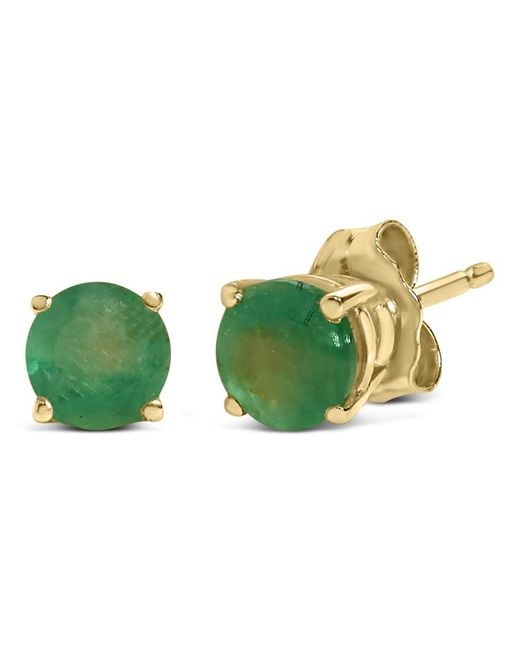 Haus of Brilliance Green 14K 5X5Mm Round Emerald Solitaire Stud Earrings