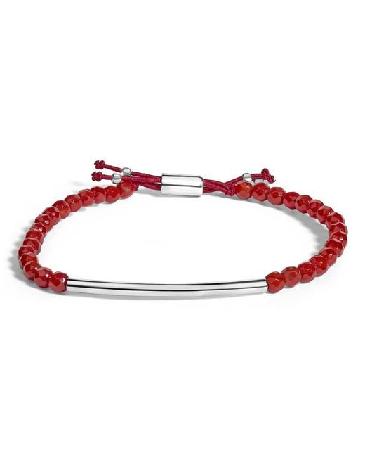 Haus of Brilliance Red Sterling Jasper Bead Station Bracelet With Bolo Clasp for men