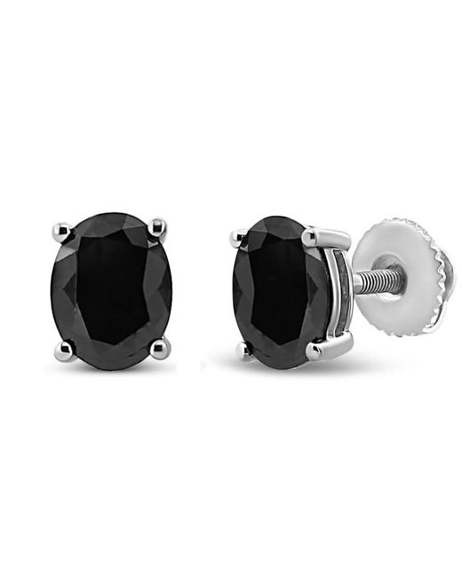 Haus of Brilliance Black 925 Sterling 4.0 Cttw Prong Set Treated Oval Diamond Stud Earring