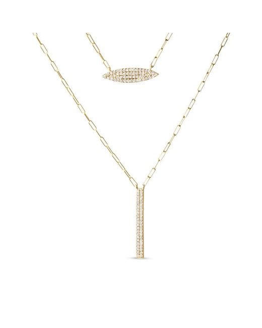 Haus of Brilliance Metallic 14K 3/8 Cttw Two-Strand Marquise And Bar Charm Paper Clip Link Pendant Necklace