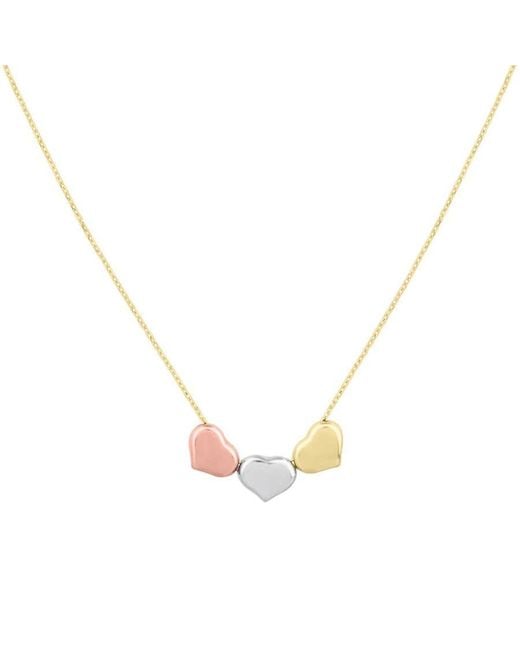 Tresorra Metallic 14K, Rose Triple Heart Pendant Necklace