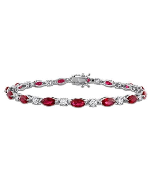 Created Forever Red 6 3/4Ct Tgw Marquise-Cut Created Ruby And 1 5/8Ct Tw Lab-Grown Diamond Tennis Bracelet