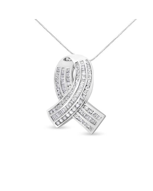 Haus of Brilliance White 14K 2 5/8 Cttw Round And Baguette Diamond Awareness Ribbon Pendant- Chain Not Included