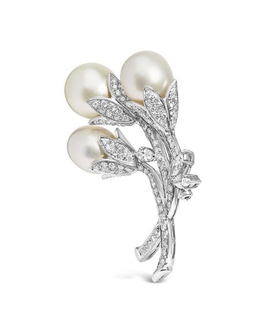 Haus of Brilliance Metallic 18K 2 1/5 Cttw Diamond And South Sea Pearl Floral Brooch Pin for men