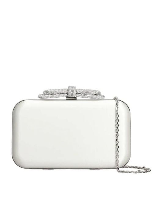 Mach & Mach White Silk Clutch With Bow Detail