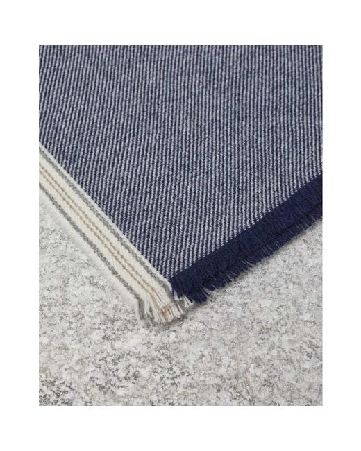 Brunello Cucinelli Blue Wool Striped Scarf for men