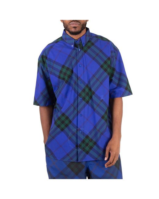 Burberry Blue Check-Pattern Cotton Shirt for men