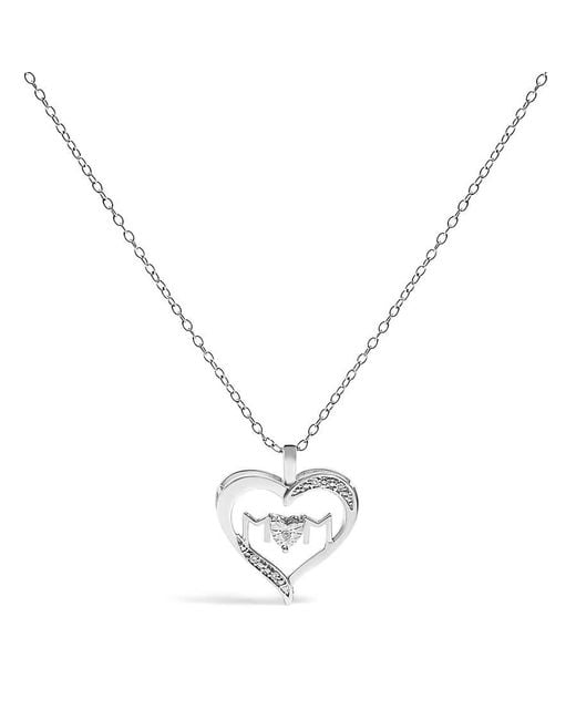 Haus of Brilliance Metallic 925 Sterling Diamond Accent Mom With Heart Pendant Necklace