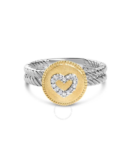 Haus of Brilliance White 1k Yellow Gold Plated .925 Sterling Silver Diamond Heart Ring With Satin Finish