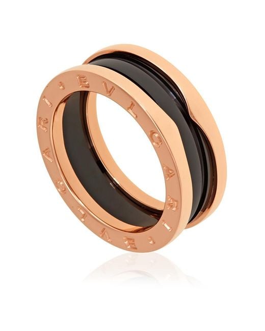 BVLGARI Metallic B.Zero1 18K Rose And Ceramic 2-Band Ring, Brand Size 54 (Us Size 7)