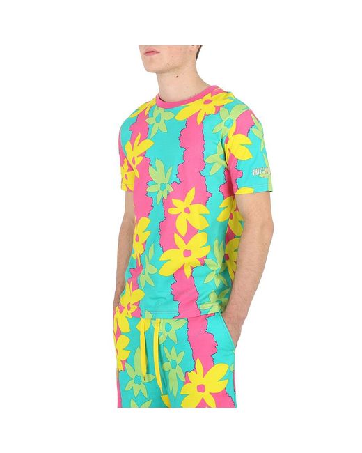 Moschino Multicolor Allover Flowers Print Cotton T-shirt for men