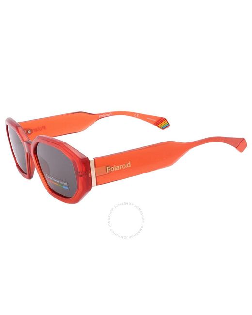 Polaroid Red Grey Geometric Sunglasses Pld 6189/s 0l7q/m9 55
