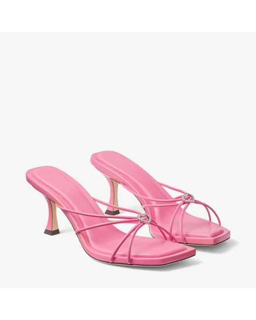 Jimmy Choo Pink Indiya 70Mm Leather Mule Sandals, Brand Size 35.5 Us