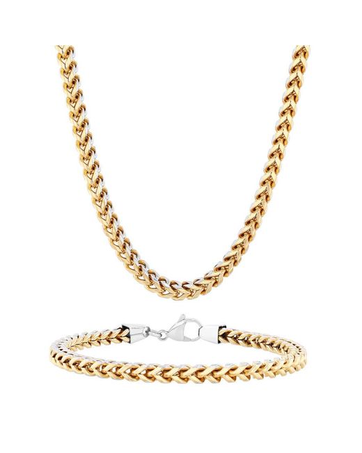 Robert Alton Metallic Finish Stainless Steel Chain And Bracelet Set For for men