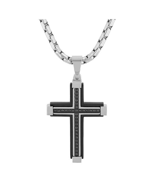 Robert Alton White 1/6Ctw Diamond Stainless Steel With Finish Cross Pendant for men